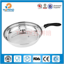 30cm double bottom stainless steel frying pan with glass lid